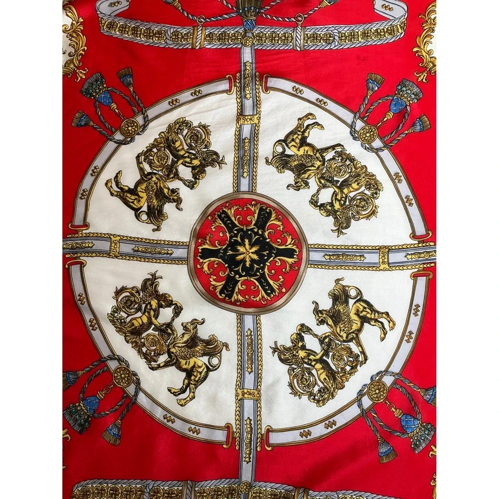 Bill Blass Silk Scarf Royalty Lion Classics for Baar & Beards Red Black Elegant